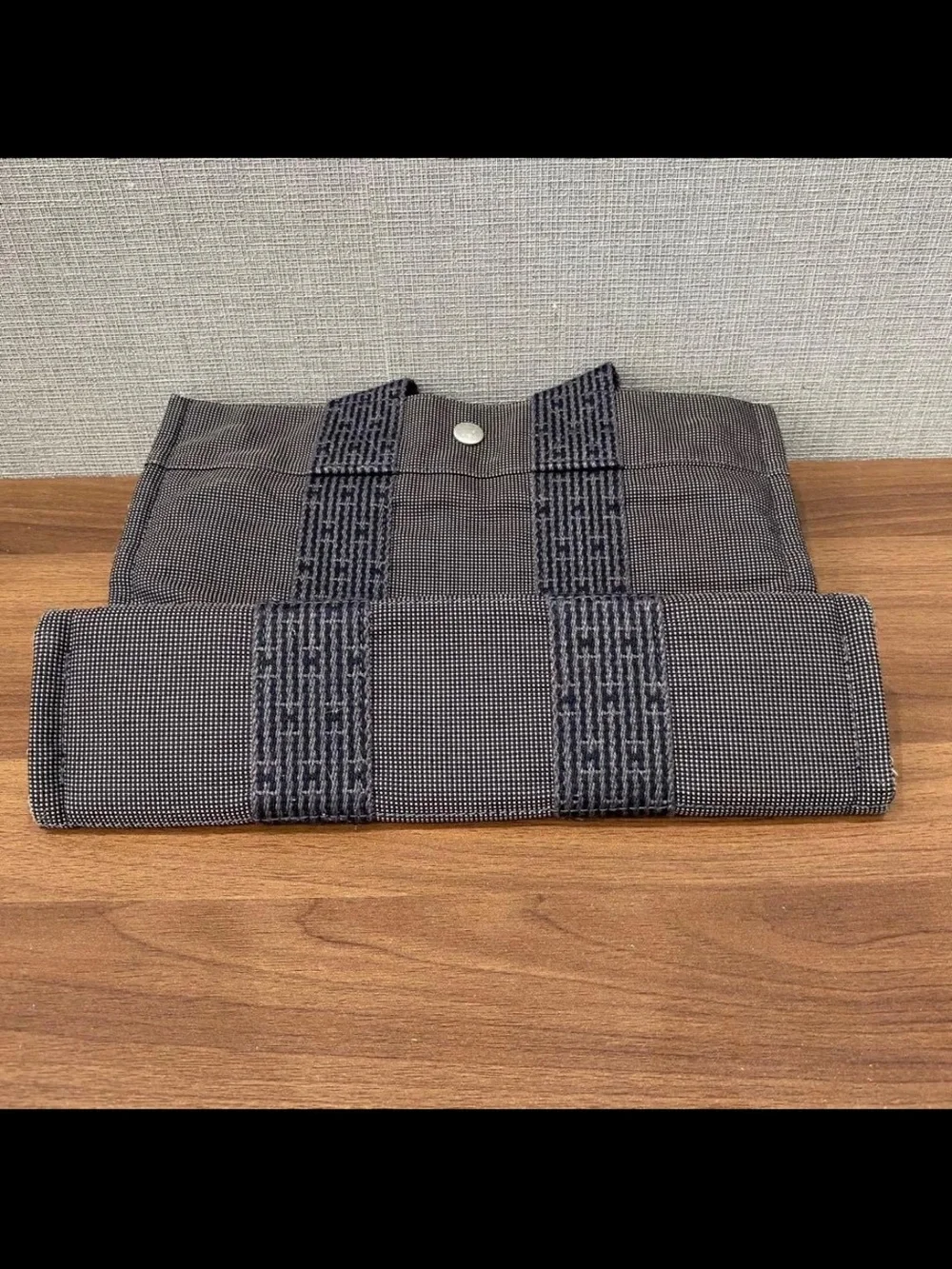 Hermes Navy Gray Canvas Messenger Tote